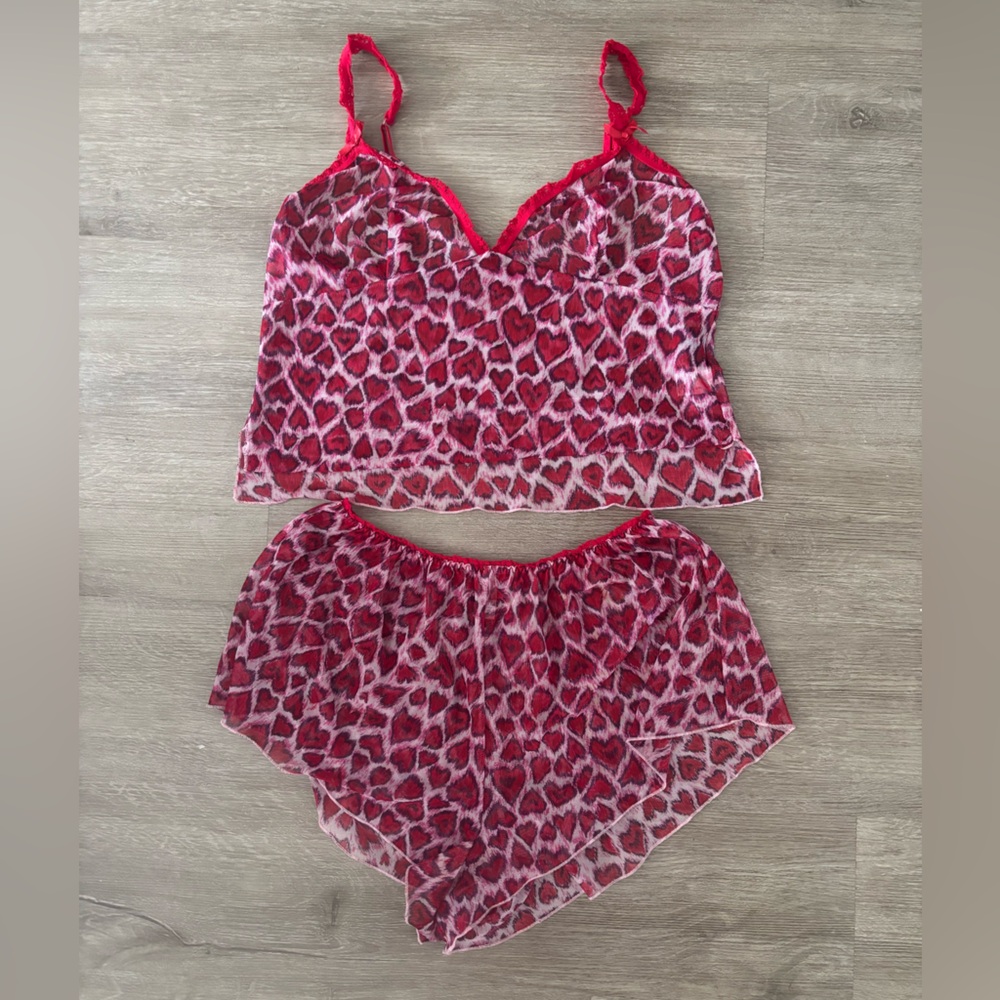 Red and White Animal Print Lingerie Set
